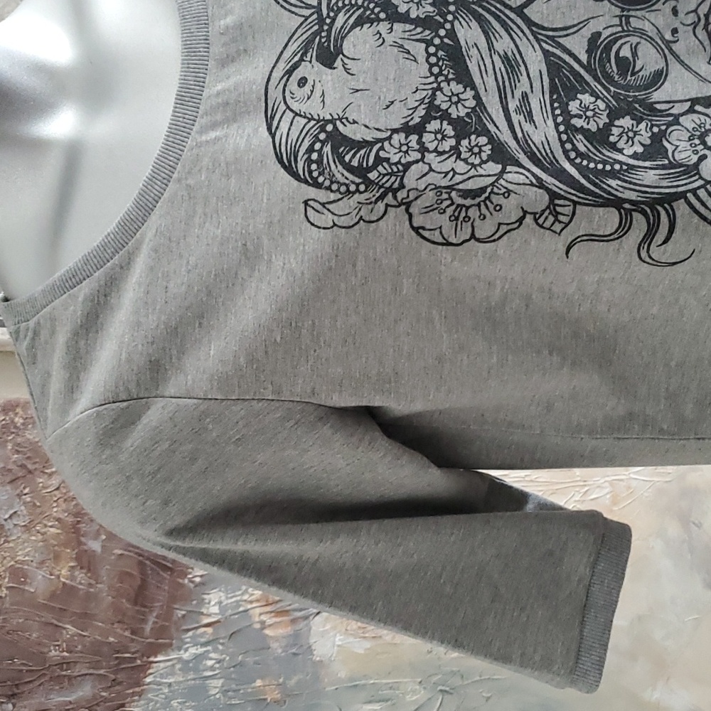 Selected Femme Jeans Grey Light Sweater Short Sleeve Crew Neck Top Women M - Picture 3 of 7